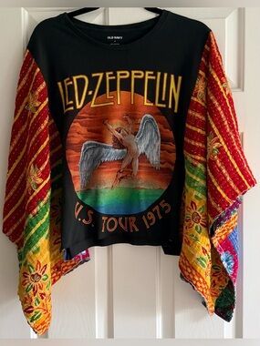 Upcycled Custom LED ZEPPELIN Poncho OSFM KANTHA SLEEVES